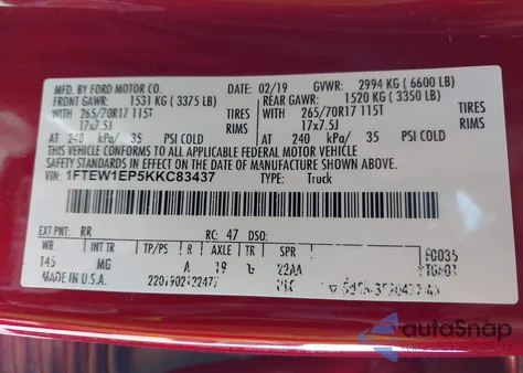 2019 Ford F-150 Xlt z USA, uszkodzony, nr VIN 1FTEW1EP5KKC83437